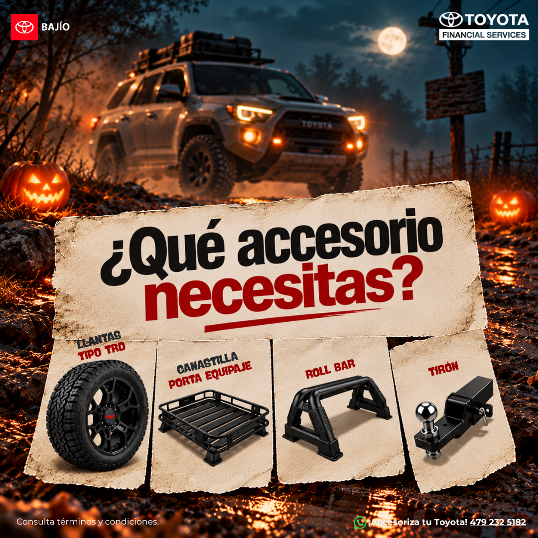 ¿Llantas TRD Pro, roll bar, canastilla o tirón?
Dale ese look aventurero.